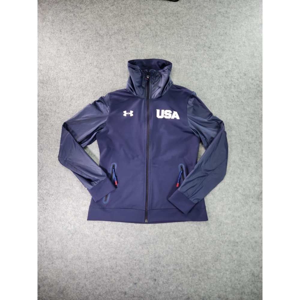Under Armour‎ Jacket Womens Small Blue Full Zip Mock Neck USA Gymnastics